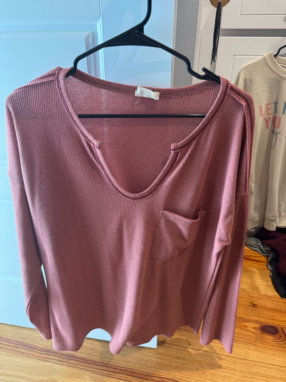 Relaxed Waffle-Knit Long Sleeve Top - Dusty Rose